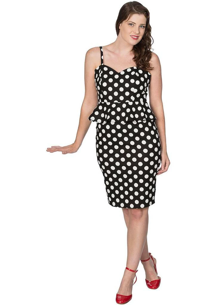 Banned Peplum Polkadot 50's Pencil Dress Black - Image 3