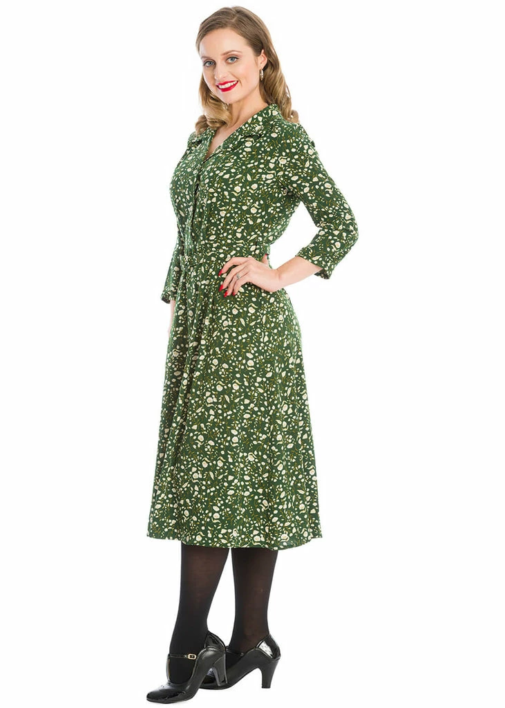 Banned Winter Blooms 40's A-Line Dress Green - Image 3