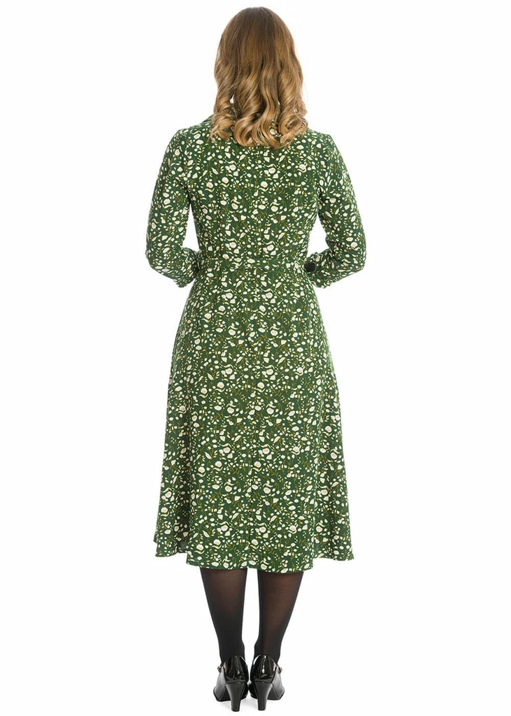 Banned Winter Blooms 40's A-Line Dress Green - Image 2