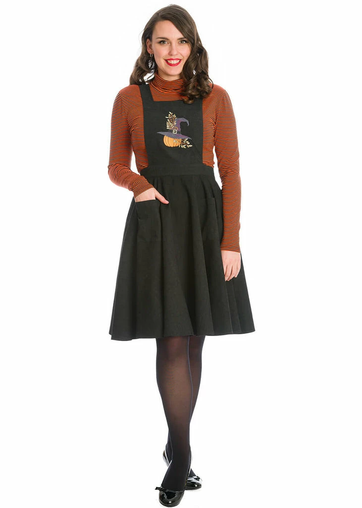 Banned Pumpkin Spice & All Things Nice Pinafore 60's Swing Dress Black
