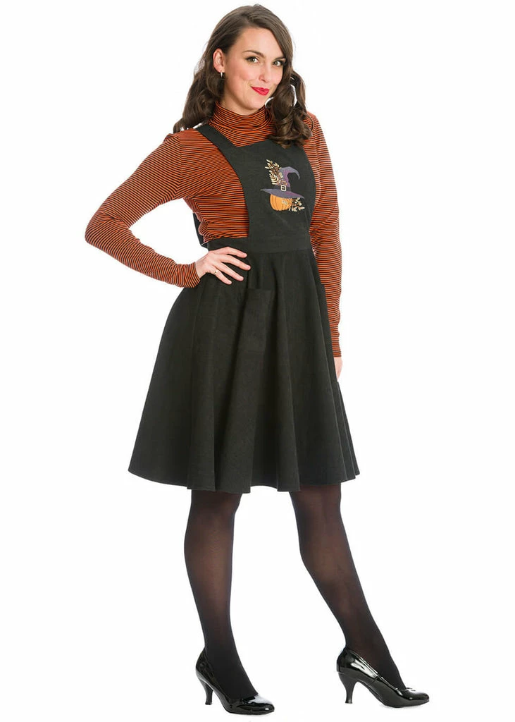 Banned Pumpkin Spice & All Things Nice Pinafore 60's Swing Dress Black - Image 3
