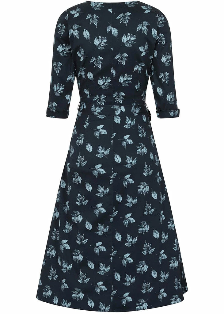 Collectif Susanna Fall Leaves 50's Swing Dress Blue - Image 3