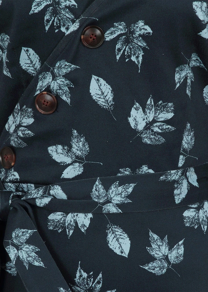 Collectif Susanna Fall Leaves 50's Swing Dress Blue - Image 2