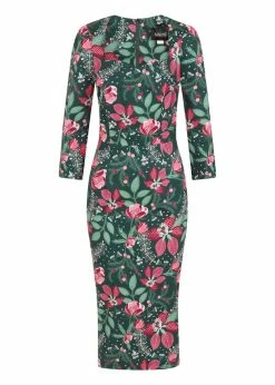 Collectif Vanessa Escapist Floral 50's Pencil Dress Multi