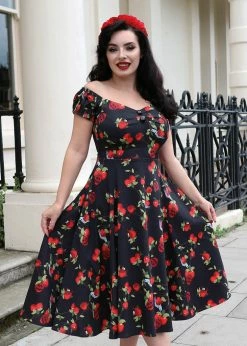 Collectif Dolores Deathly Apples 50's Swing Dress Black
