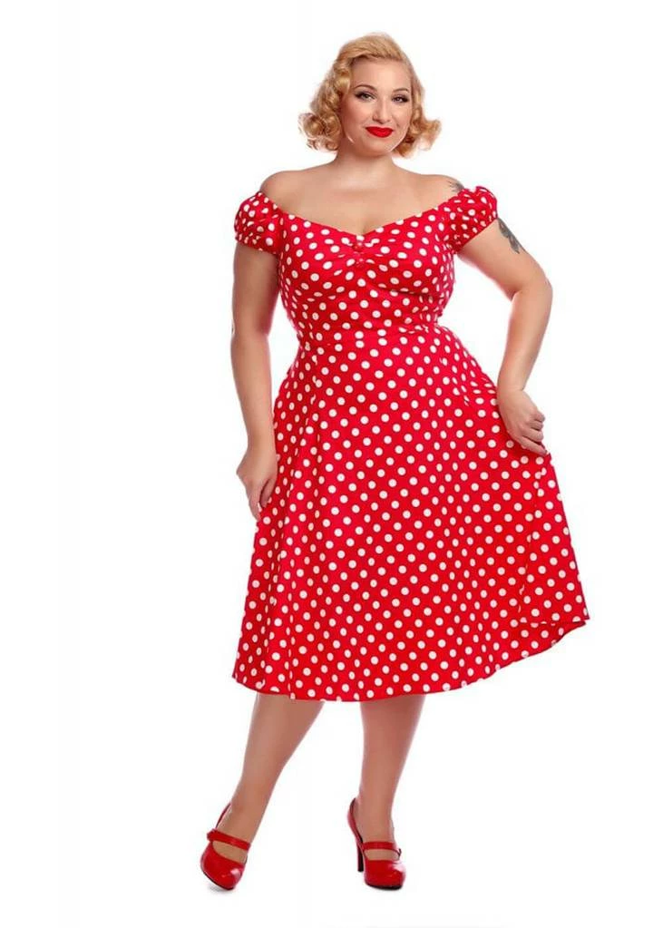 Collectif Dolores Polkadot 50's Swing Dress Red - Image 3