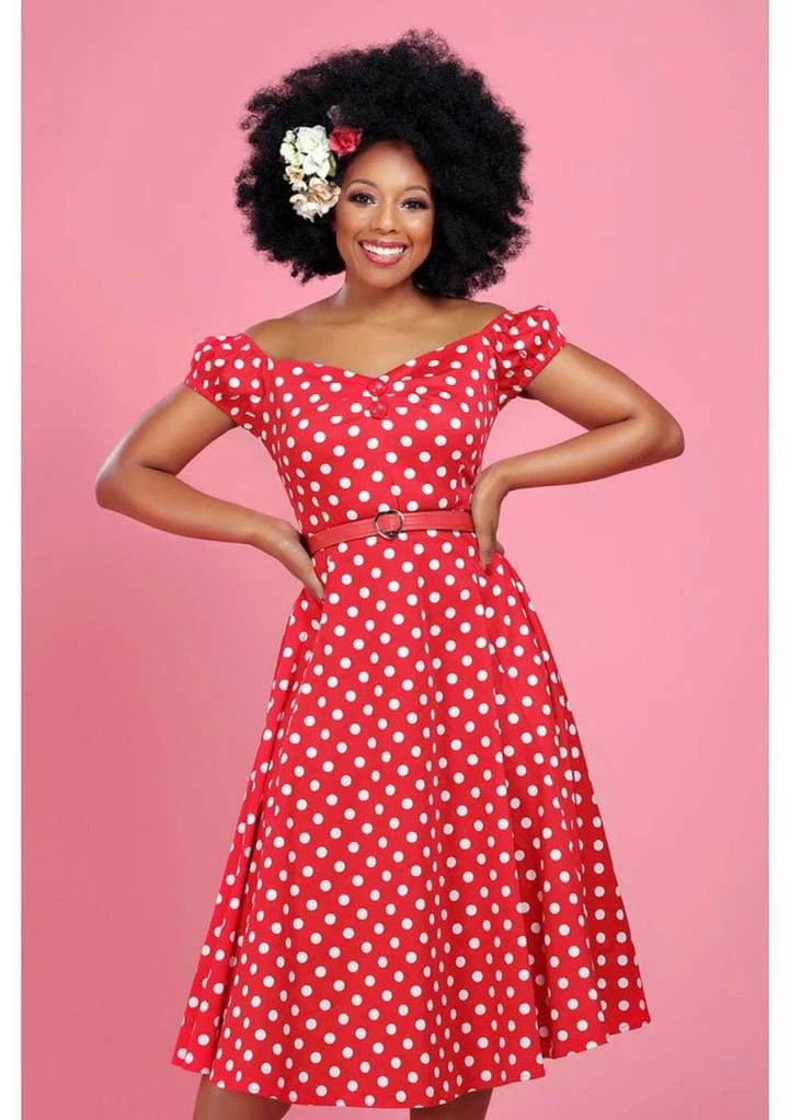 Collectif Dolores Polkadot 50's Swing Dress Red - Image 2