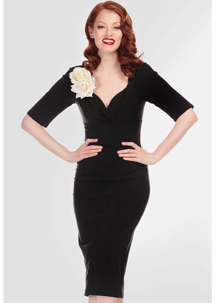 Collectif Trixie 50's Pencil Dress Black - Image 3