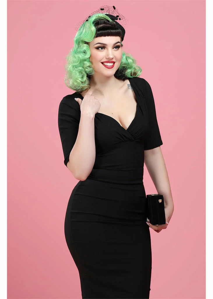 Collectif Trixie 50's Pencil Dress Black - Image 2