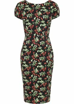 Collectif Demira Wild Strawberries 50's Pencil Dress Black