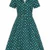 Collectif Caterina Jewel Polka 50's Swing Dress Green