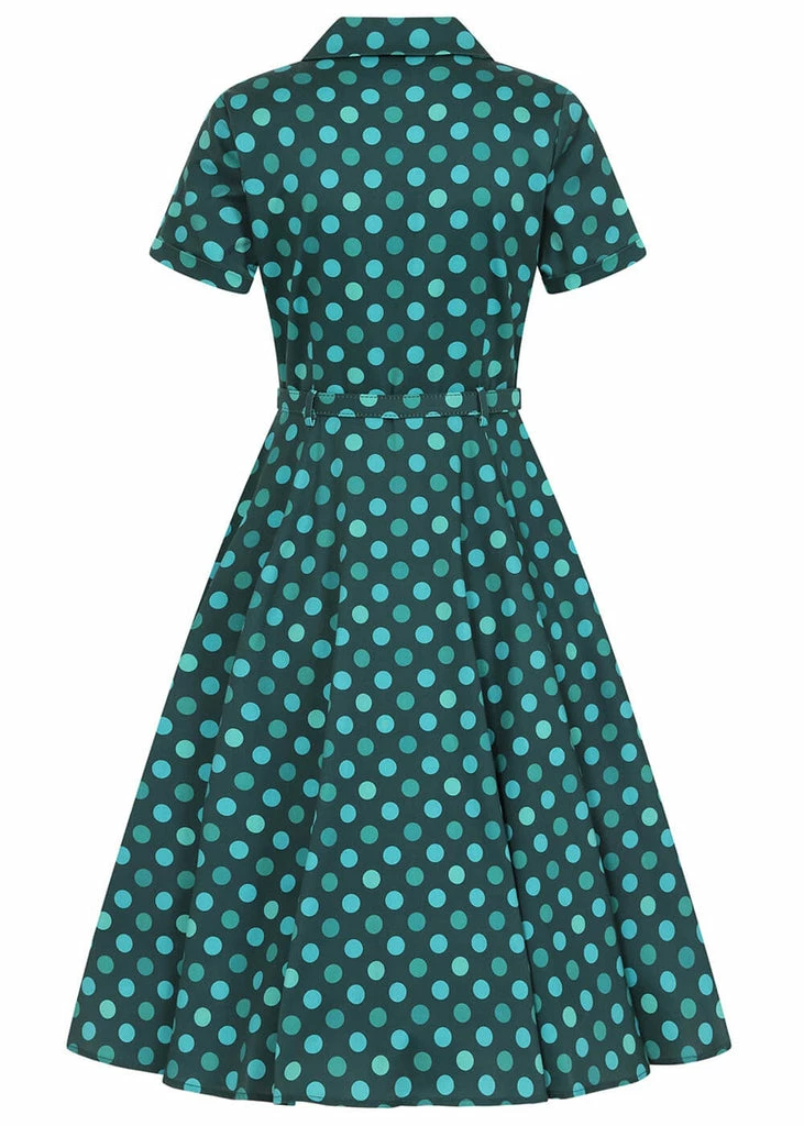 Collectif Caterina Jewel Polka 50's Swing Dress Green - Image 3