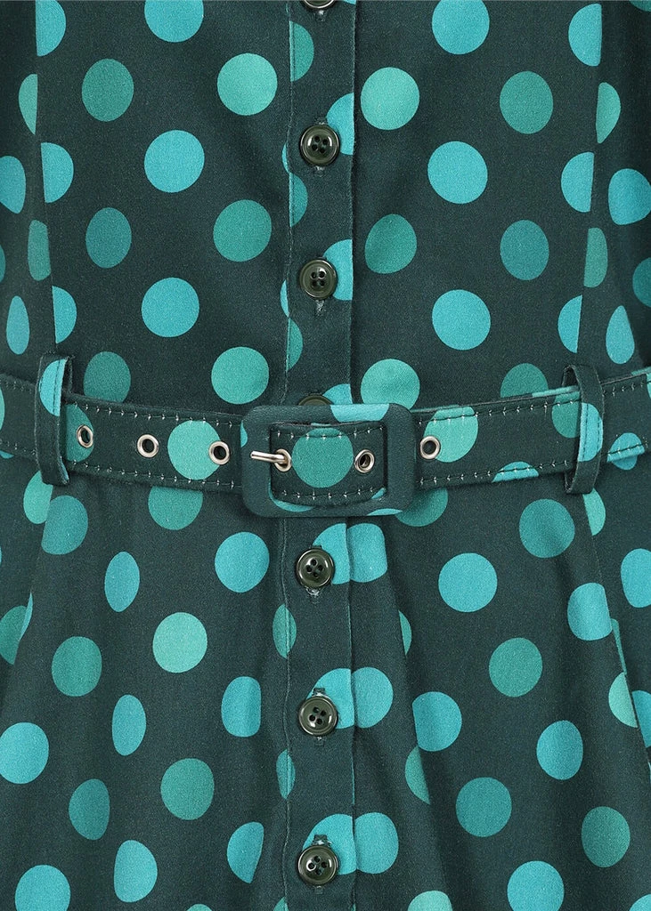 Collectif Caterina Jewel Polka 50's Swing Dress Green - Image 4