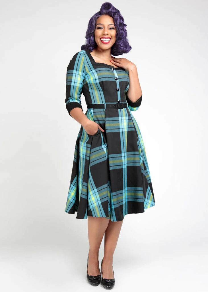 Collectif Linette Evening Check 50's Swing Dress Black - Image 2