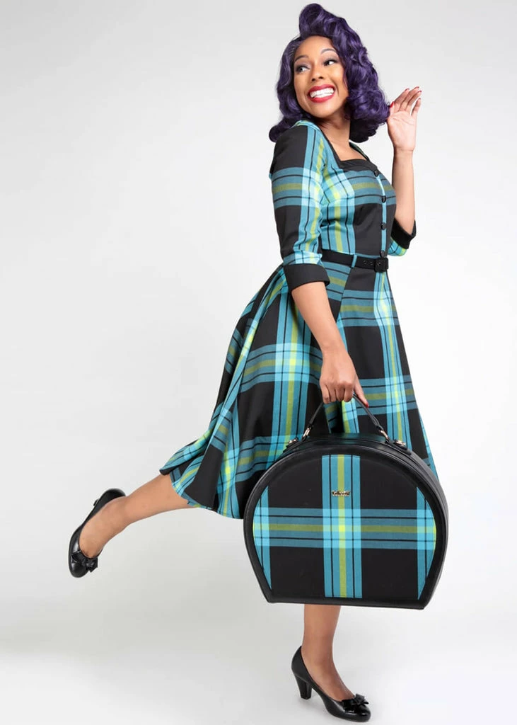 Collectif Linette Evening Check 50's Swing Dress Black - Image 5
