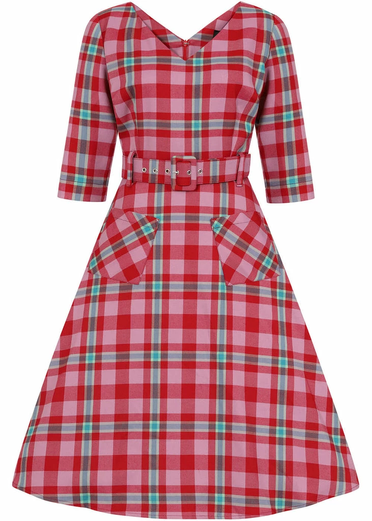 Collectif Cerere Winterberry Check 50's Swing Dress Pink