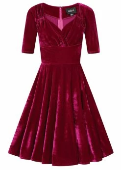 Collectif Trixie Velvet 50's Swing Dress Magenta