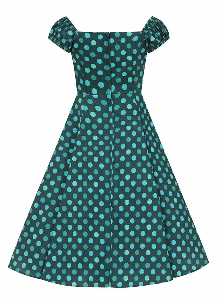 Collectif Dolores Jewel Polka 50's Swing Dress Green - Image 4