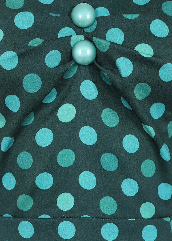 Collectif Dolores Jewel Polka 50's Swing Dress Green - Image 3