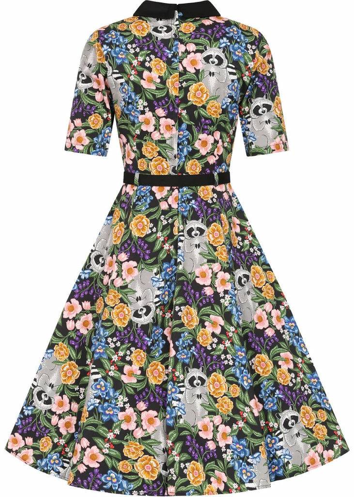 Collectif Winona Forest Floral Raccoon 50's Swing Dress Multi - Image 4