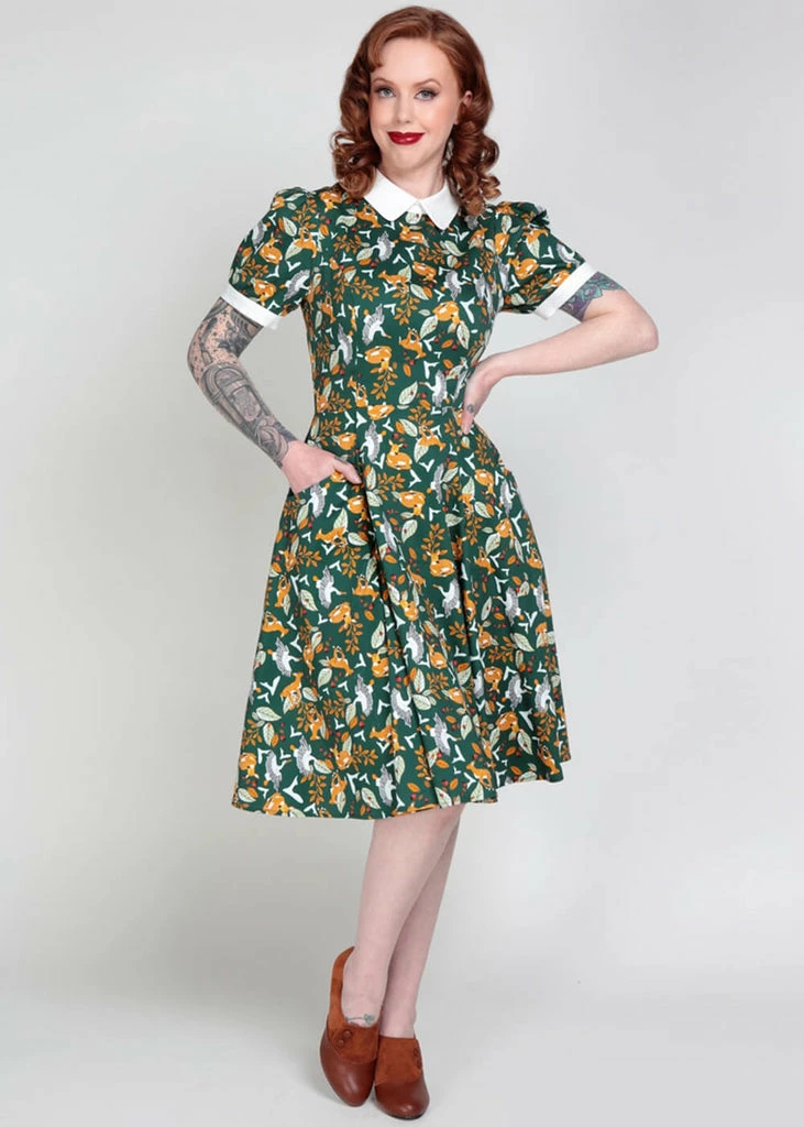 Collectif Peta Wild Berry Fields 40's Swing Dress Green