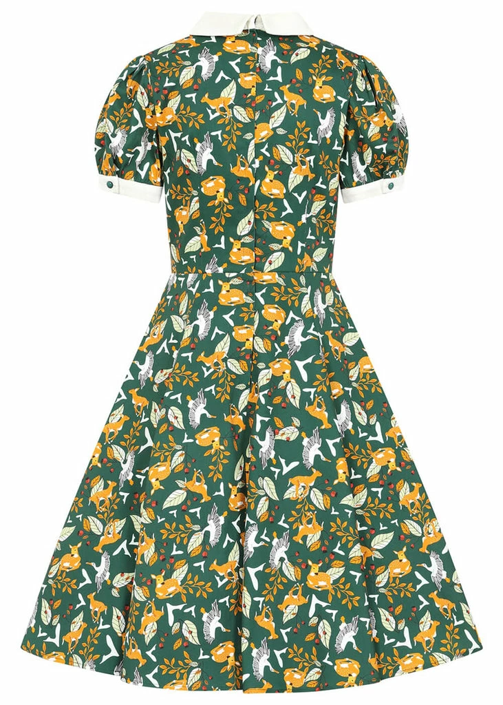 Collectif Peta Wild Berry Fields 40's Swing Dress Green - Image 5