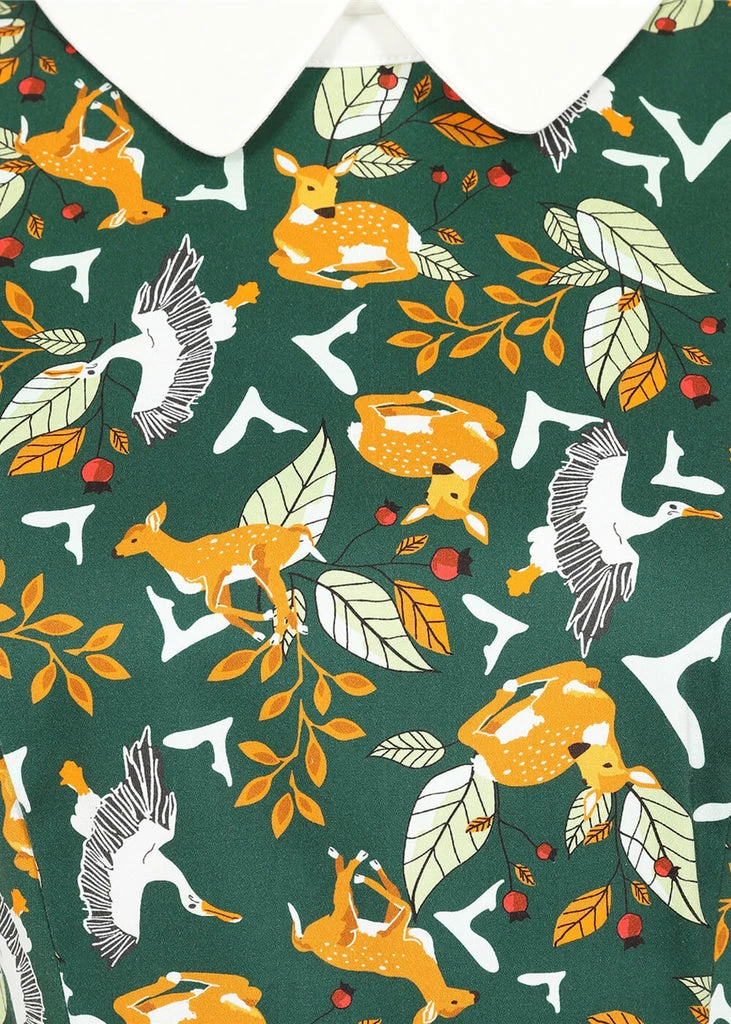 Collectif Peta Wild Berry Fields 40's Swing Dress Green - Image 2