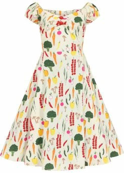 Collectif Dolores Vegetable Medley 50's Swing Dress Cream