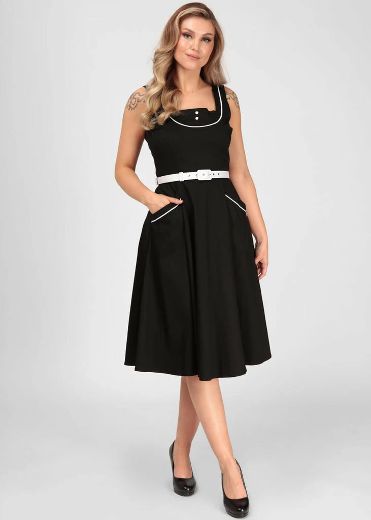 Collectif Kinsley Sailor 60's Swing Dress Black - Image 2