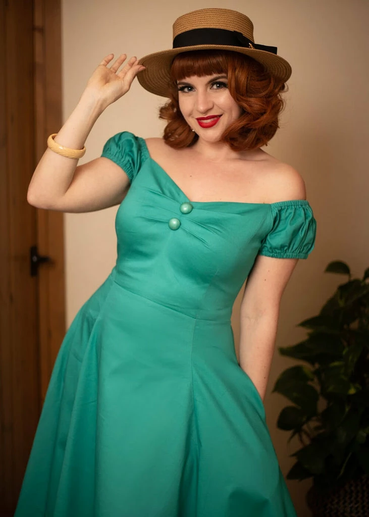 Collectif Dolores Classic 50's Swing Dress Teal - Image 5