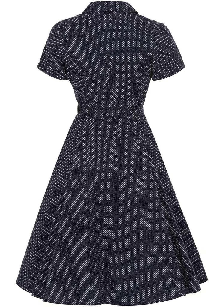 Collectif Caterina Polkadot 50's Swing Dress Navy - Image 3