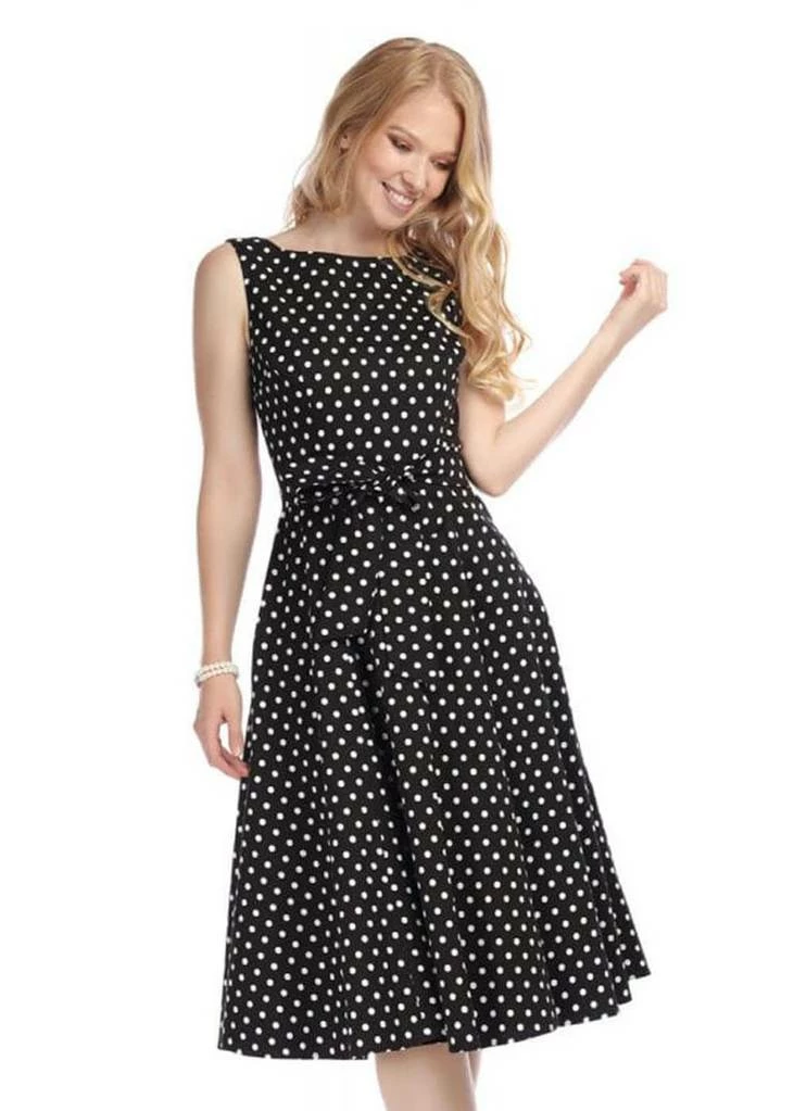 Collectif Frances Polkadot 50's Swing Dress Black - Image 2