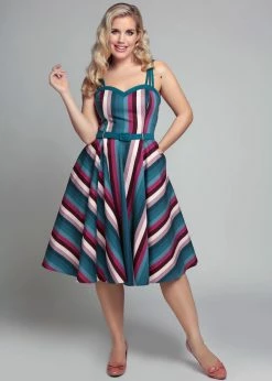 Collectif Nova Paradise Stripe 50's Swing Dress Multi