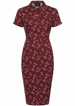 Collectif Mirtilla Bandana 40's Pencil Dress Burgundy