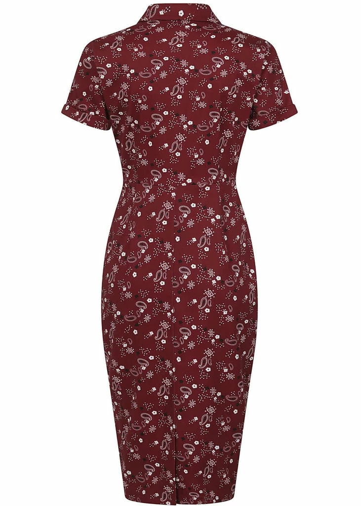 Collectif Mirtilla Bandana 40's Pencil Dress Burgundy - Image 4