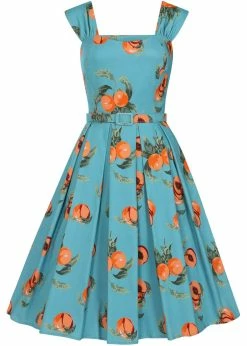 Collectif Jill Vintage Peaches 50's Swing Dress Blue