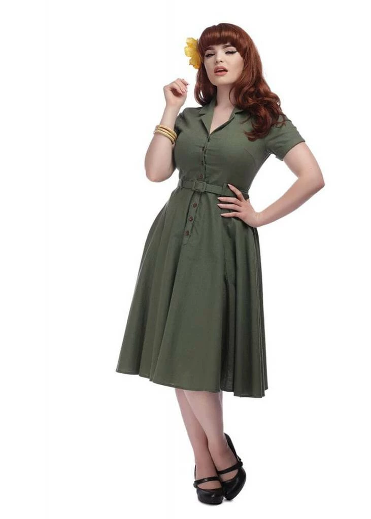 Collectif Caterina Vintage 40's Swing Dress Olive - Image 2