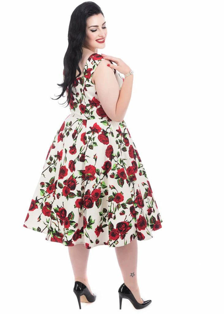 Hearts & Roses With Love 50's Swing Dress Ivory - Image 4