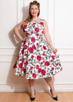 Hearts & Roses Hazel Floral 50's Swing Dress Ivory