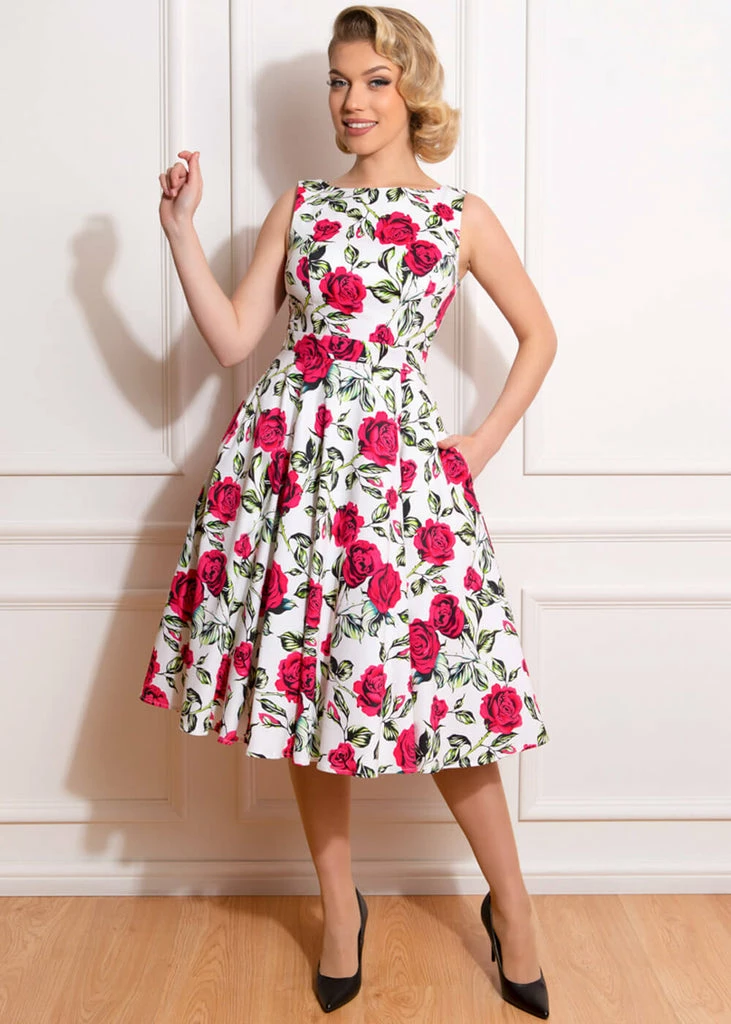 Hearts & Roses Hazel Floral 50's Swing Dress Ivory - Image 2