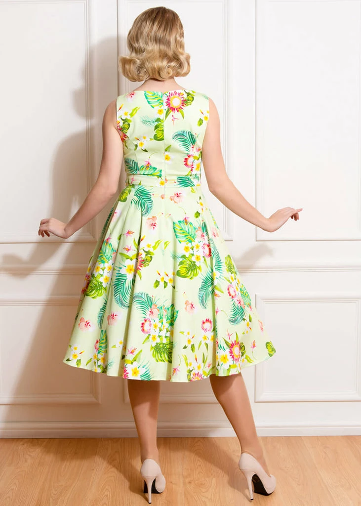 Hearts & Roses Luisa Tropical 50's Swing Dress Yellow - Image 3