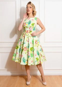 Hearts & Roses Luisa Tropical 50's Swing Dress Yellow