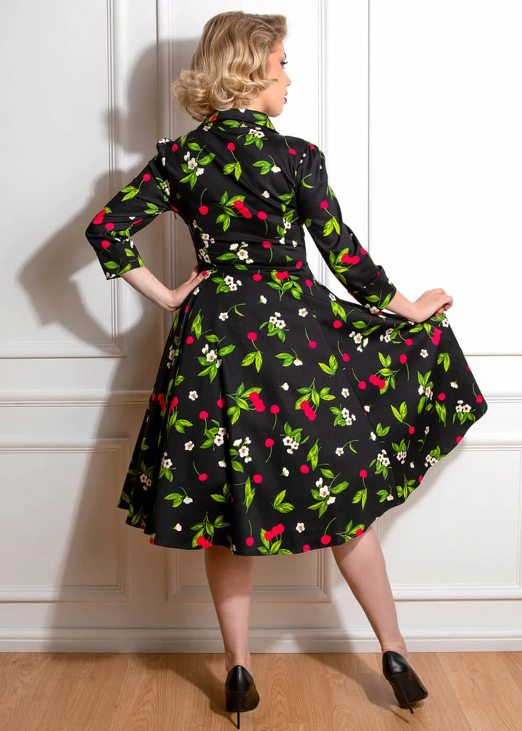 Hearts & Roses Natasha Cherry 50's Swing Dress Black - Image 6