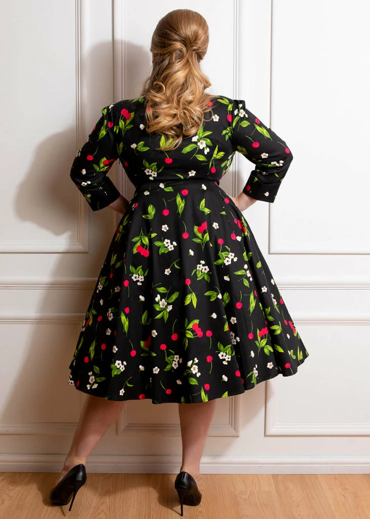Hearts & Roses Natasha Cherry 50's Swing Dress Black - Image 5