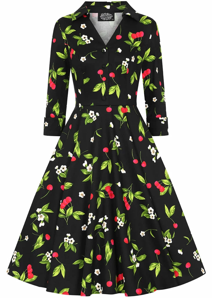Hearts & Roses Natasha Cherry 50's Swing Dress Black - Image 3