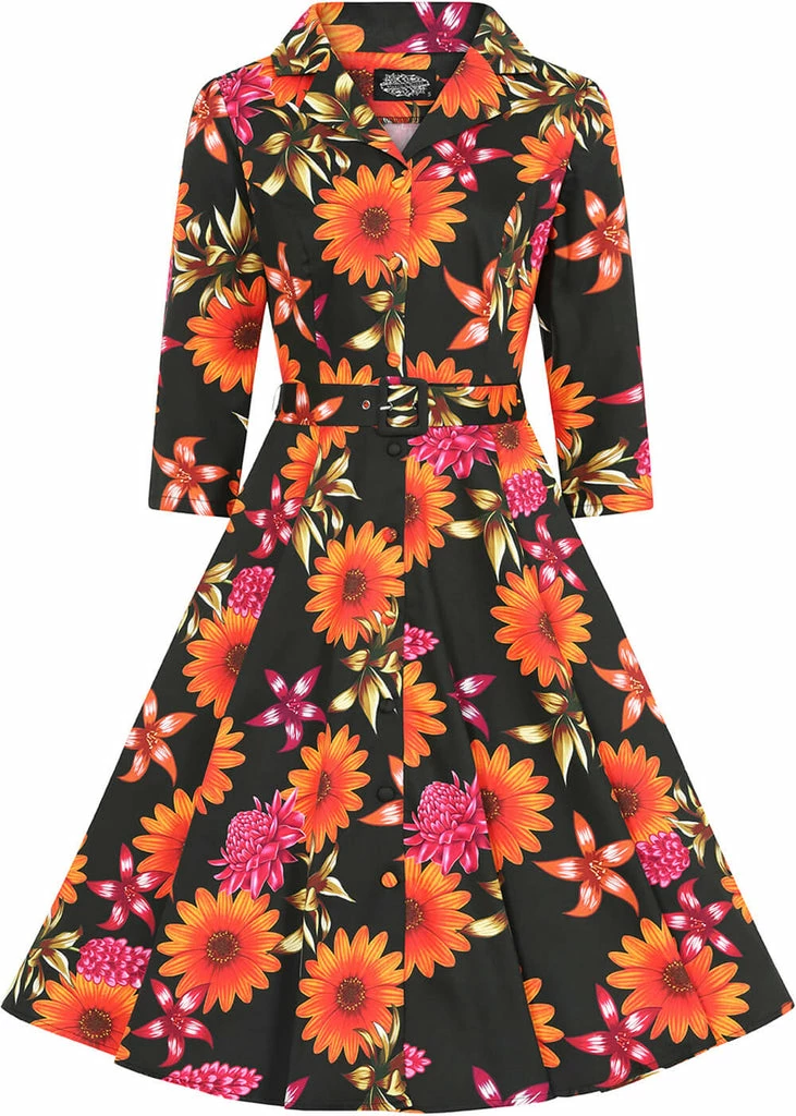 Hearts & Roses Eden Floral 50's Swing Dress Black - Image 3