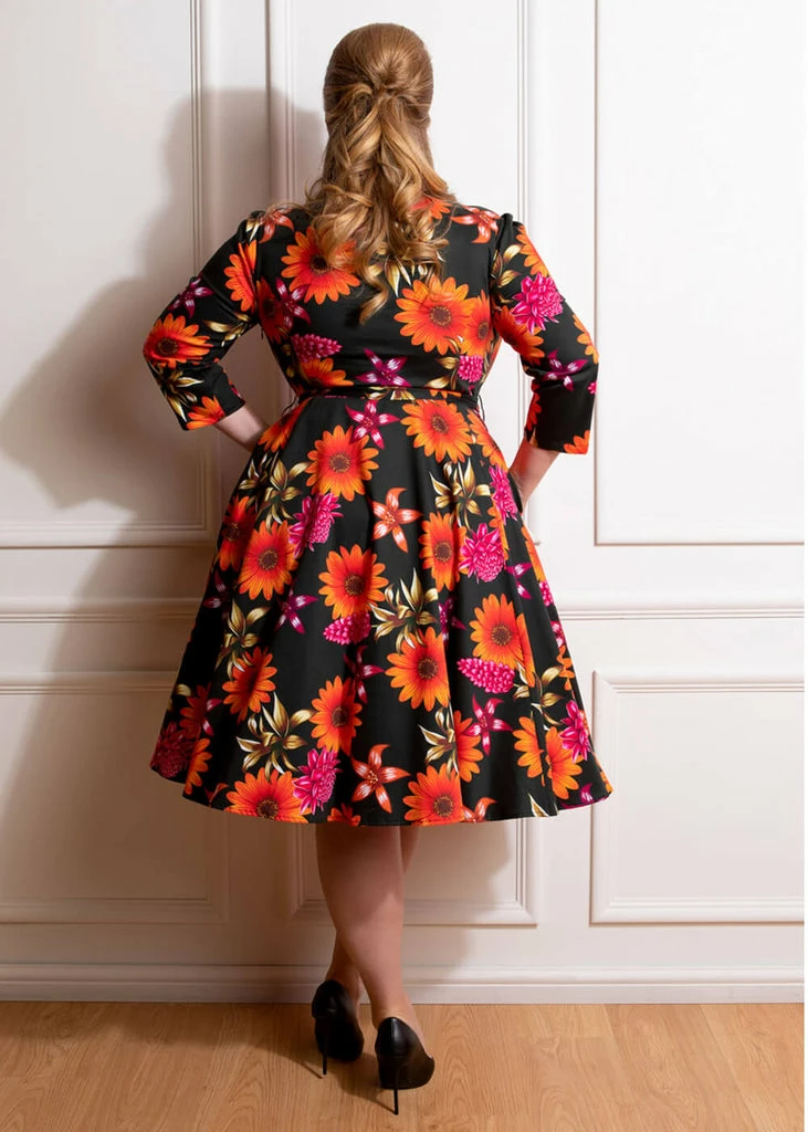 Hearts & Roses Eden Floral 50's Swing Dress Black - Image 5