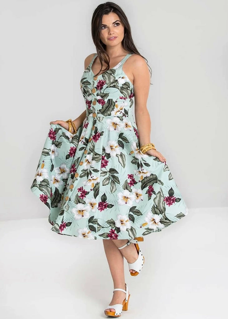 Hell Bunny Tahiti 50's Swing Dress Green - Image 2