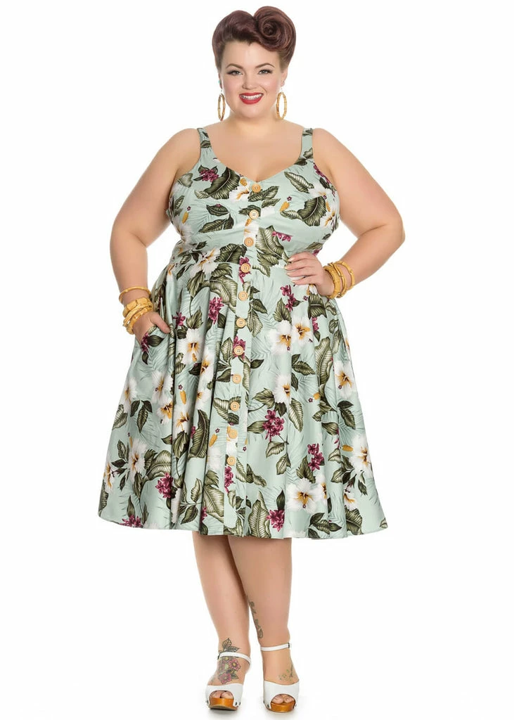 Hell Bunny Tahiti 50's Swing Dress Green