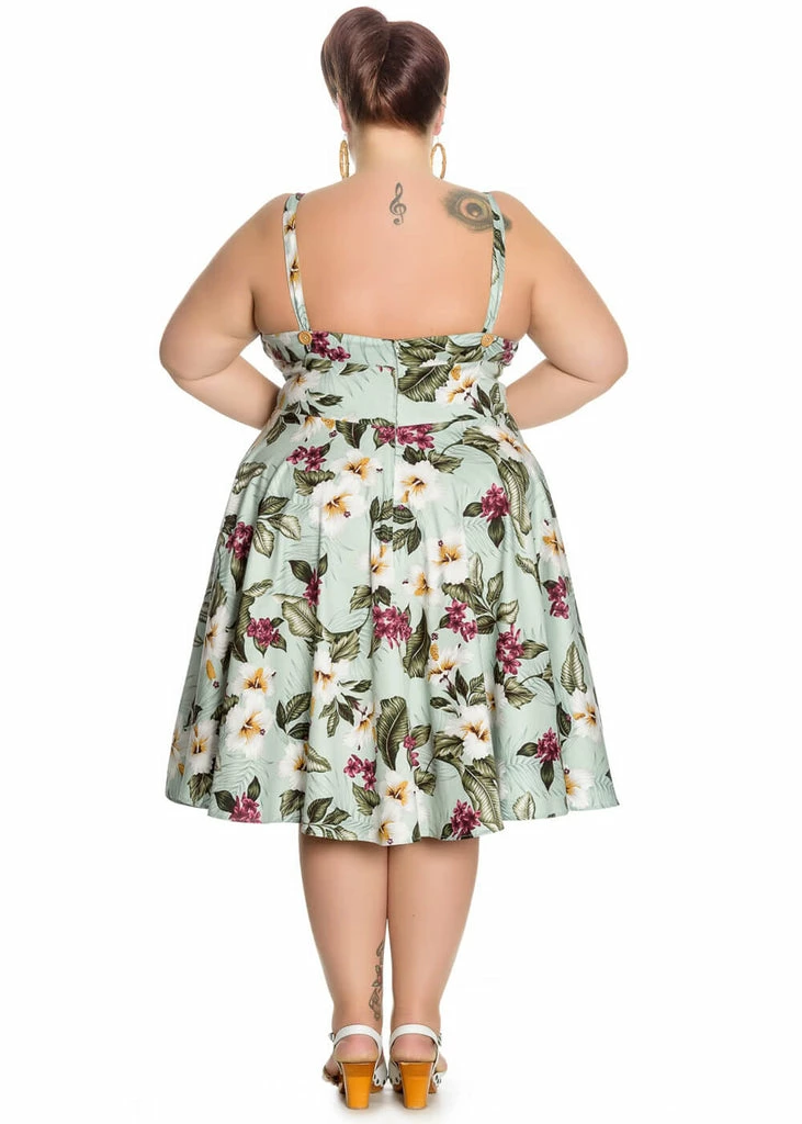 Hell Bunny Tahiti 50's Swing Dress Green - Image 4